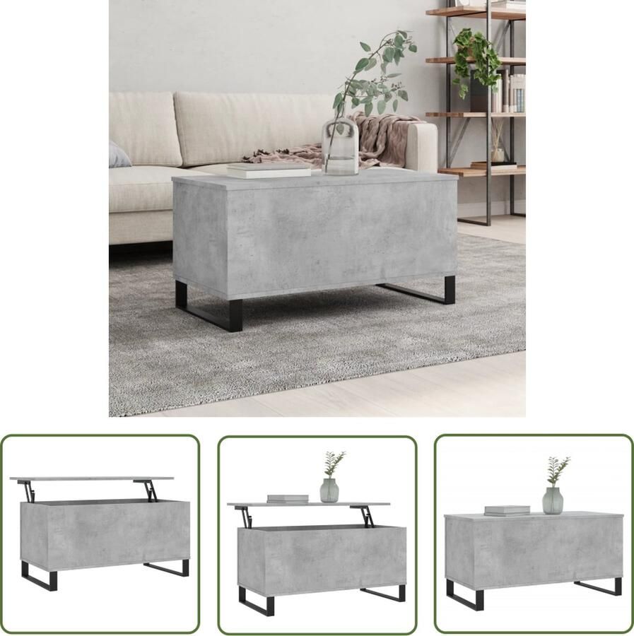 The Living Store Salontafel Lift-top ontwerp Duurzaam bewerkt hout Voldoende opbergruimte Metalen poten Veelzijdig Betongrijs 90 x 44.5 x 45 cm Salontafel Lift Top Tafel Houten Salontafel Beton Grijs Multifunctionele Tafel - Foto 2