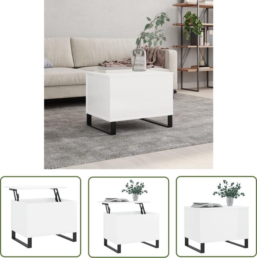 The Living Store Salontafel lift-top ontwerp hoogglans wit 60 x 44.5 x 45 cm Salontafel Wit Lift Top Tafel Houten Salontafel Multifunctionele Tafel - Foto 2