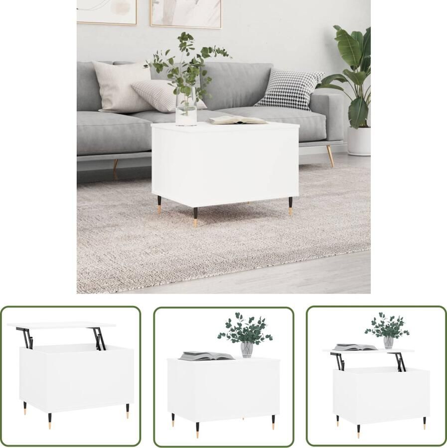 The Living Store Salontafel Lift-top Wit 60 x 44.5 x 45 cm Duurzaam hout en metaal