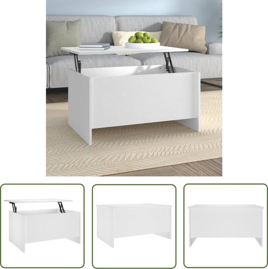 The Living Store Salontafel Lift-Top Wit 80 x 55.5 x 41.5 cm Multifunctioneel Opbergruimte - Foto 2