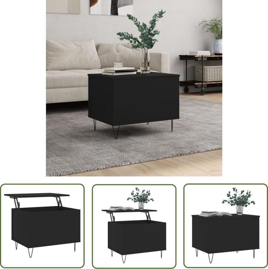 The Living Store Salontafel Lift-Top Zwart 60x44.5x45 cm Bewerkt hout metaal Salontafel Zwarte Salontafel Houten Salontafel Lift Top Tafel Multifunctionele Tafel - Foto 2