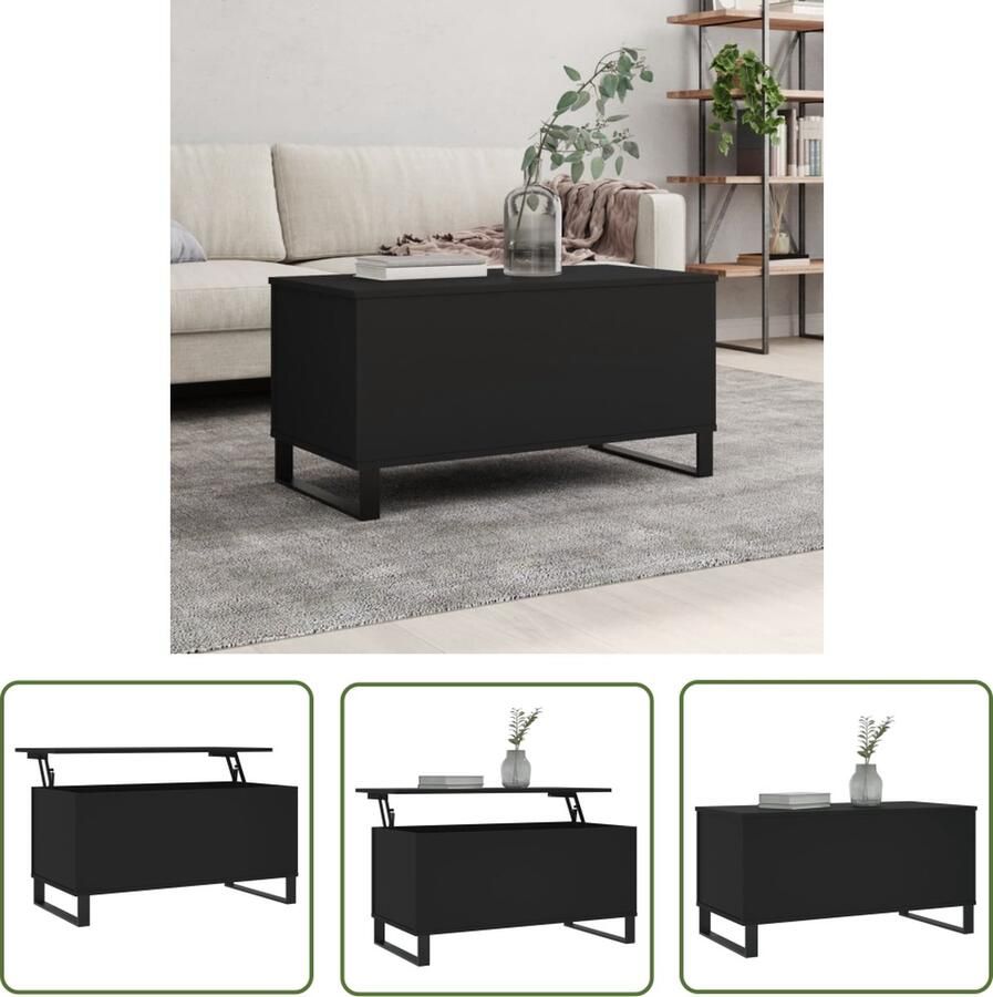 The Living Store Salontafel Lift-top Design Duurzaam hout Opbergruimte Metalen poten Veelzijdig Zwart 90 x 44.5 x 45 cm Salontafel Lift Top Tafel Houten Salontafel Zwarte Salontafel Multifunctionele Tafel - Foto 3