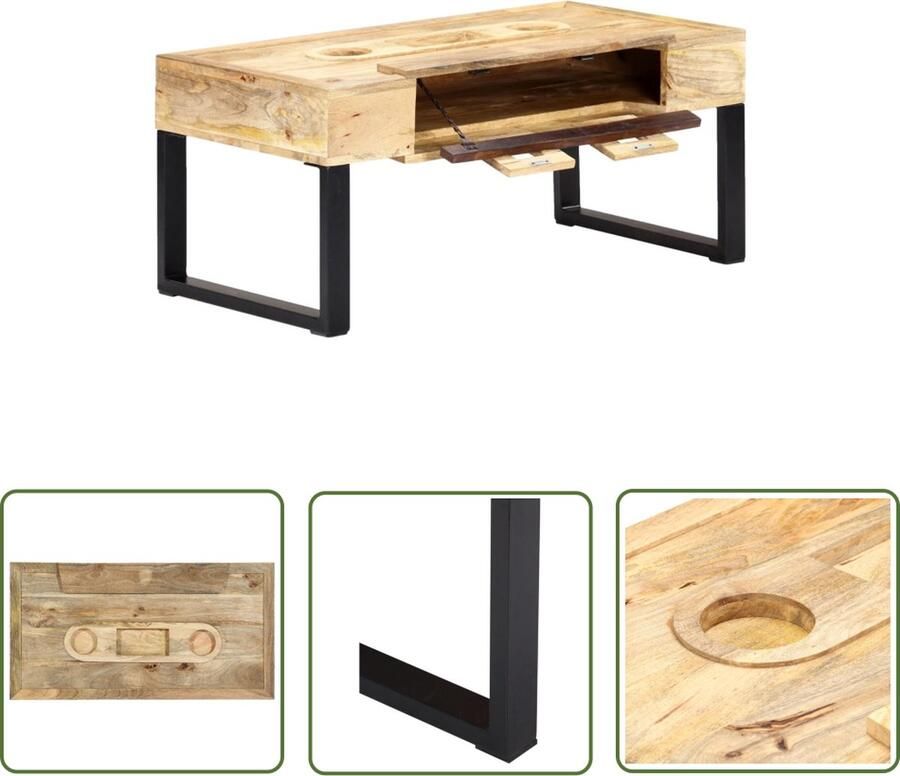 The Living Store Salontafel Mangohout 100 x 52 x 45 cm IndustriÃle stijl Salontafel Mangohout Industrieel Vintage Kastanje Bruin - Foto 3
