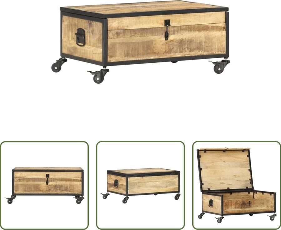 The Living Store Salontafel Mangohout 70 x 50 x 33 cm Met 1 Deur 4 Wielen Massief Duurzaam