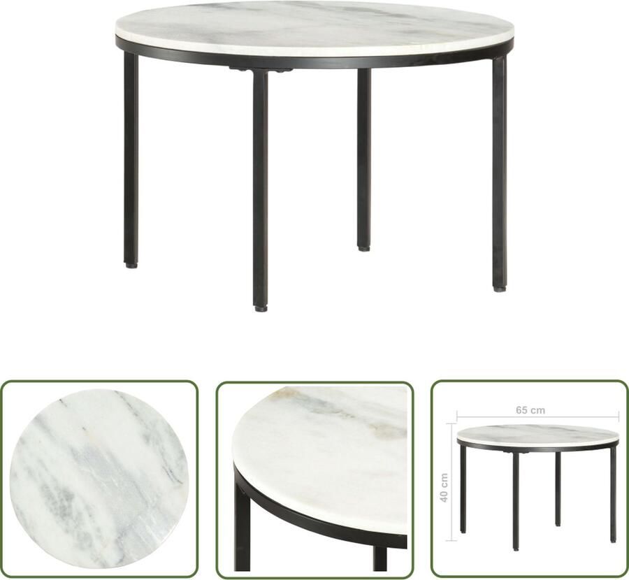 The Living Store Salontafel Marmer 65x40 cm Wit Zwart