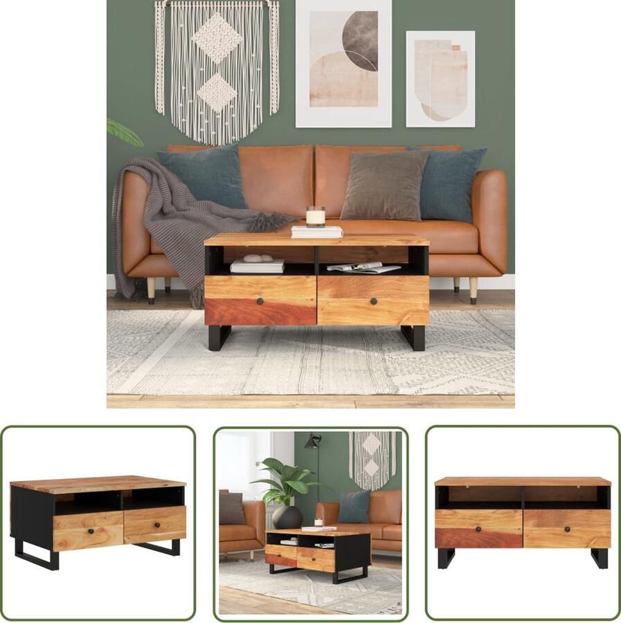 The Living Store Salontafel Massief Acaciahout 80 x 54 x 40 cm Veel opbergruimte