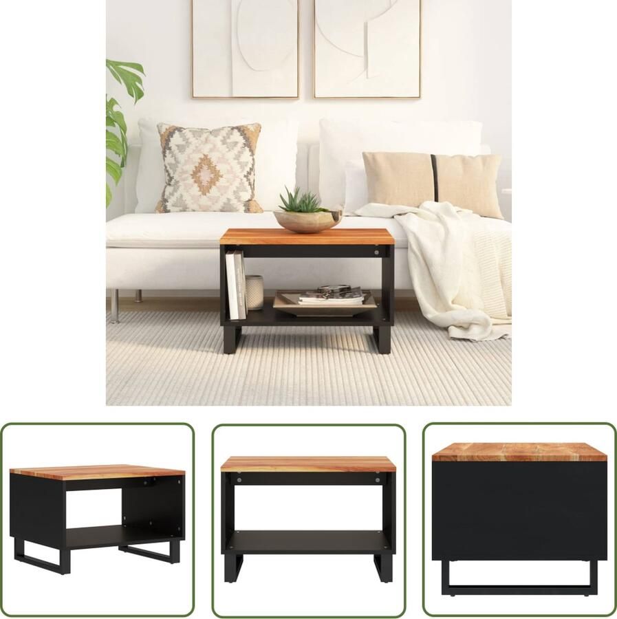 The Living Store Salontafel Massief Acaciahout Bijzettafel 60 x 50 x 40 cm Natuurlijke afwerking Salontafel Acacia Houten Salontafel Bijzettafel Bruine Salontafel Vintage Salontafel - Foto 2