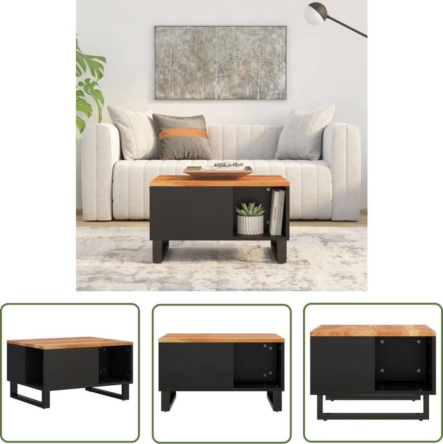 The Living Store Salontafel Massief acaciahout Veel opbergruimte Stevig tafelblad IJzeren poten 60 x 50 x 35 cm Salontafel Acacia Houten Tafel Bijzettafel Industriële Salontafel Tv Tafeltje - Foto 2