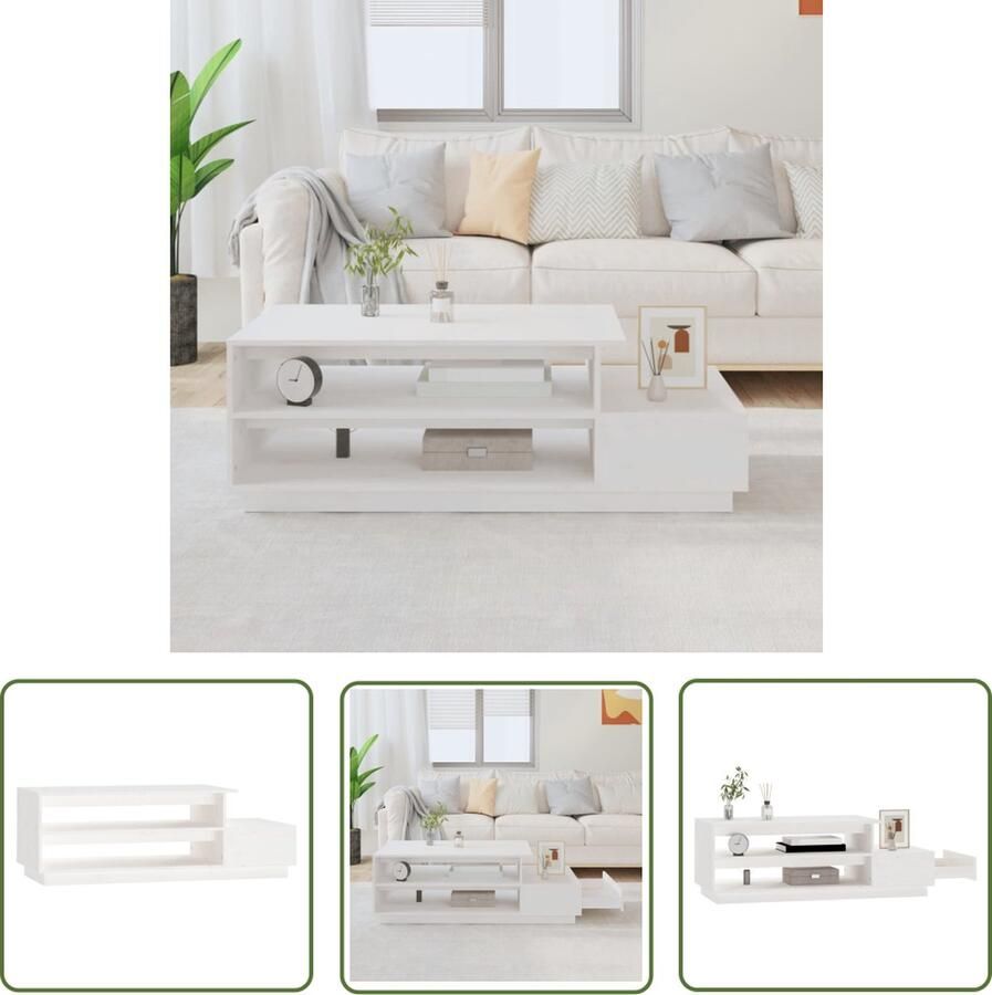 The Living Store Salontafel Massief Grenenhout 120x50x40.5 cm Elegantie Opbergruimte Stevig blad - Foto 2