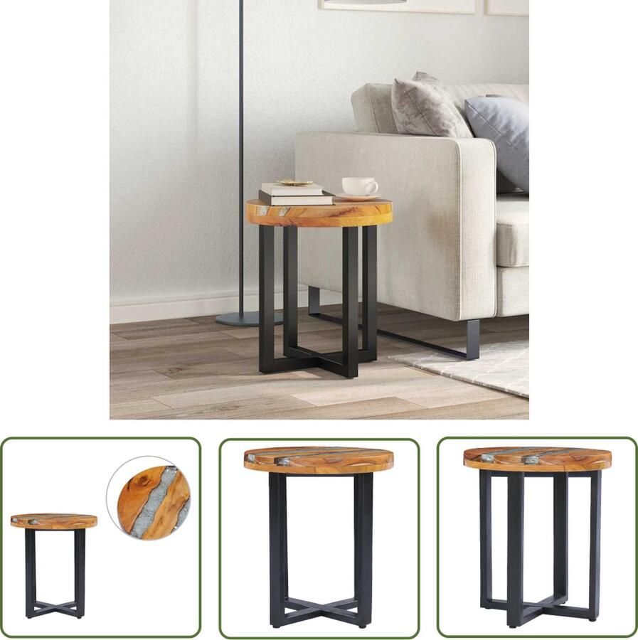 The Living Store Salontafel Massief teak- en mangohout Meerkleurig á 40x45 cm Handgemaakt Salontafel Teakhout Mangohout Houten Salontafel Vintage Salontafel - Foto 2