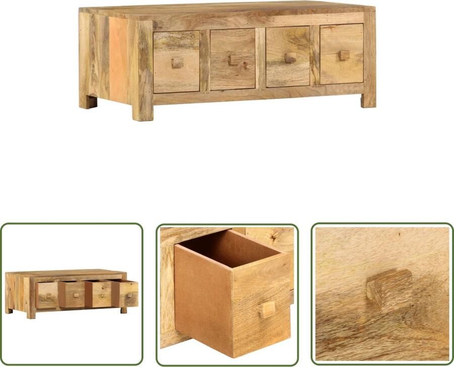 The Living Store Massief mangohouten salontafel 90 x 50 x 35 cm Met 4 lades Salontafel Mangohout Vintage Retro Meubilair - Foto 2