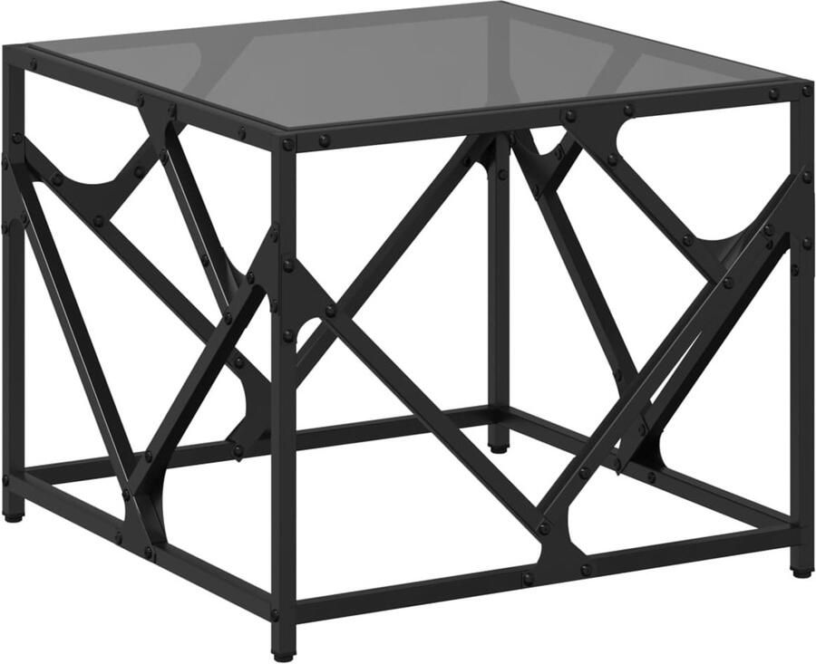 The Living Store Salontafel met zwart glazen blad 50x50x41 cm staal Salontafel Tv Tafeltje Lage Tafel Houten Tafel Glazen Tafel