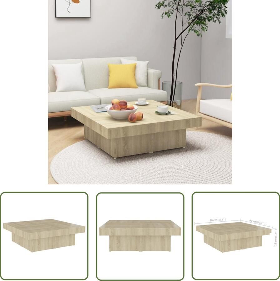 The Living Store Salontafel 90x90x28 cm bewerkt hout sonoma eikenkleurig Salontafel Houten Salontafel Salontafeltje Koffietafel Bruine Salontafel