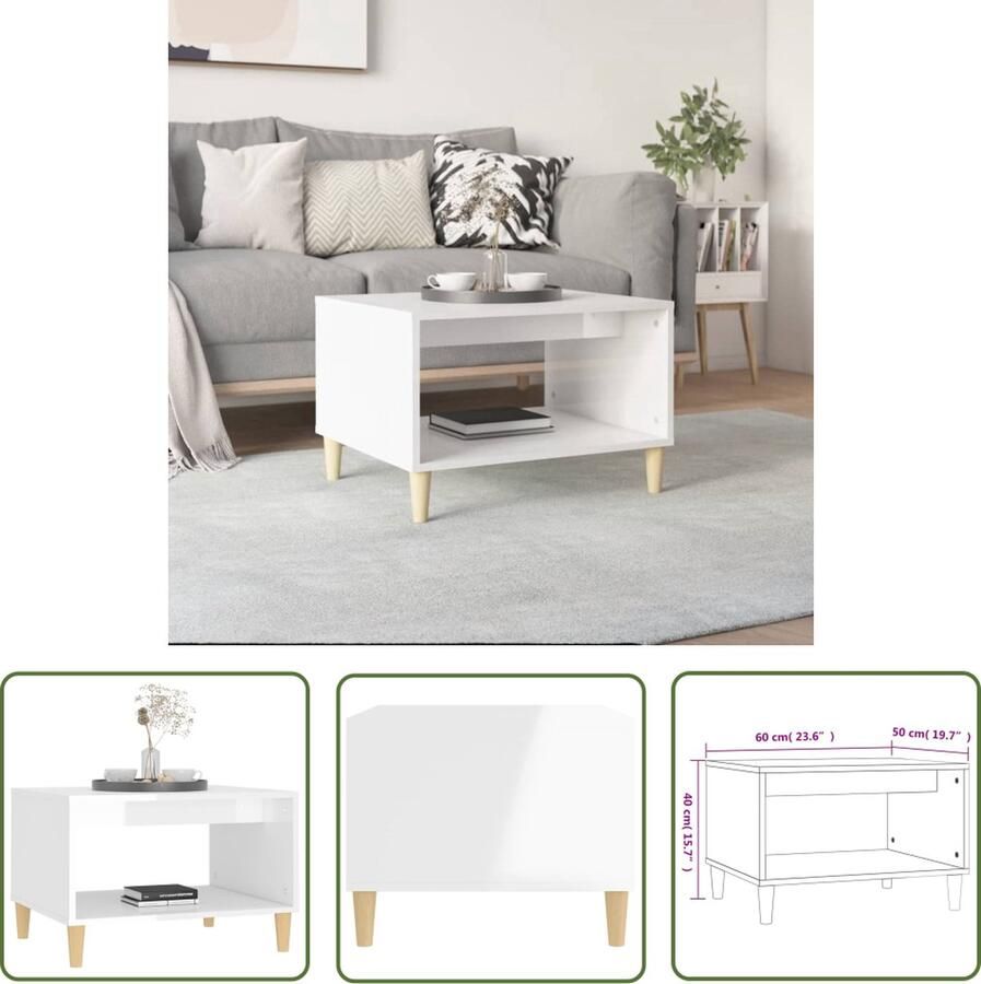 The Living Store Salontafel Modern 60 x 50 x 40 cm Hoogglans Wit - Foto 2
