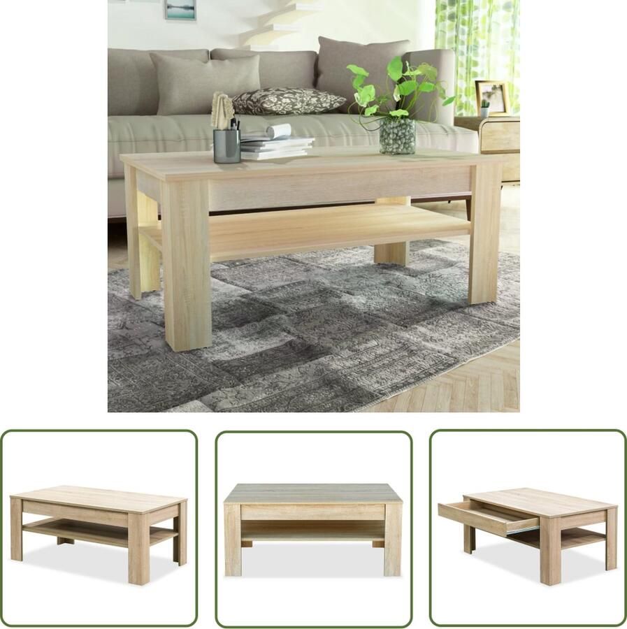 VidaXL Salontafel 110x65x48 cm bewerkt hout eikenkleur Salontafel Modern Houten Salontafel Eiken Salontafel Tv Tafellaar - Foto 2