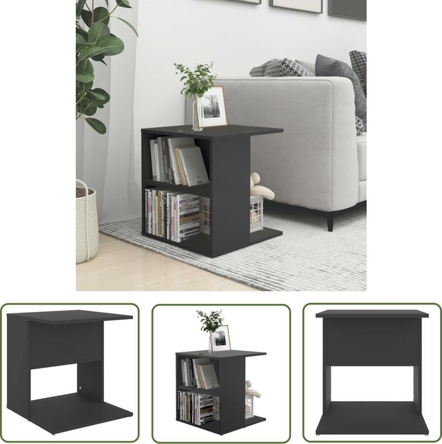 The Living Store Salontafel Modern Grijs Spaanplaat 45x45x48 cm Met open vakken - Foto 2