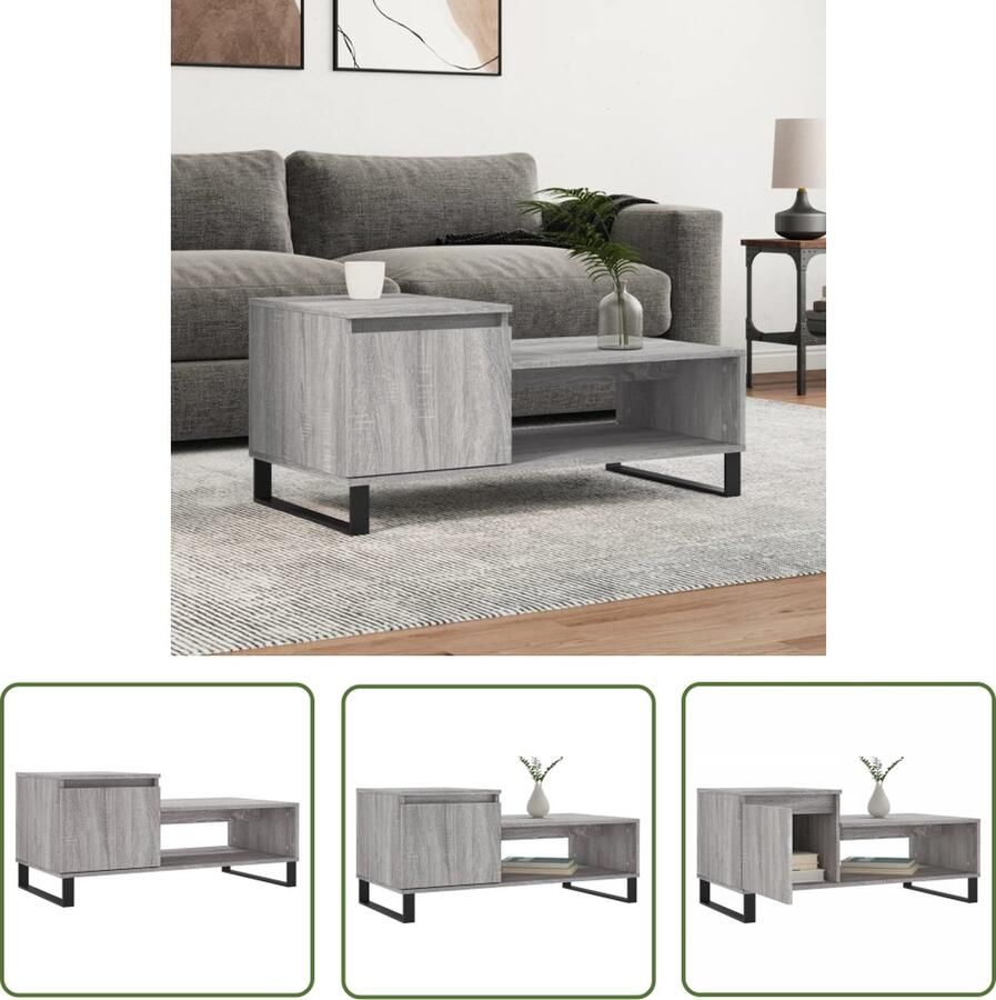The Living Store Salontafel Modern Living Tafel 100 x 50 x 45 cm Grijs Sonoma Eiken Salontafel Houten Salontafel Grijze Salontafel Modern Design Living Room Furniture - Foto 2