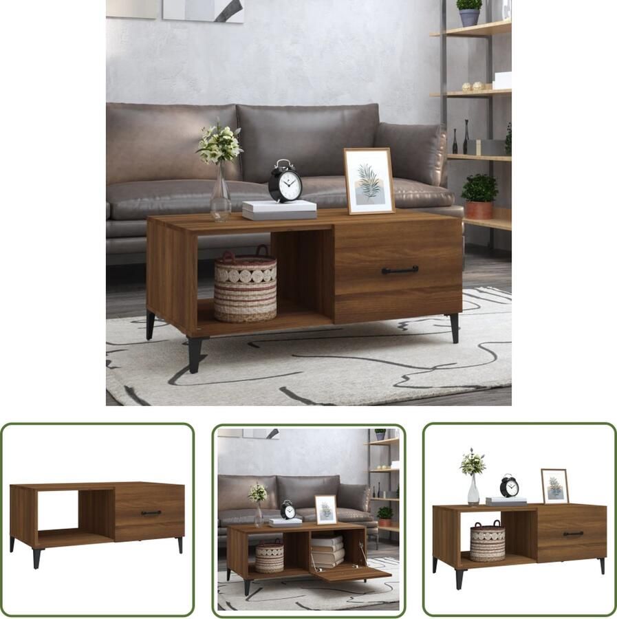 The Living Store Salontafel Moderne salontafel 90 x 50 x 40 cm Ken- Stevig bewerkt hout Salontafel Houten Salontafel Bruine Salontafel Moderne Salontafel Tv Tafeltje - Foto 2
