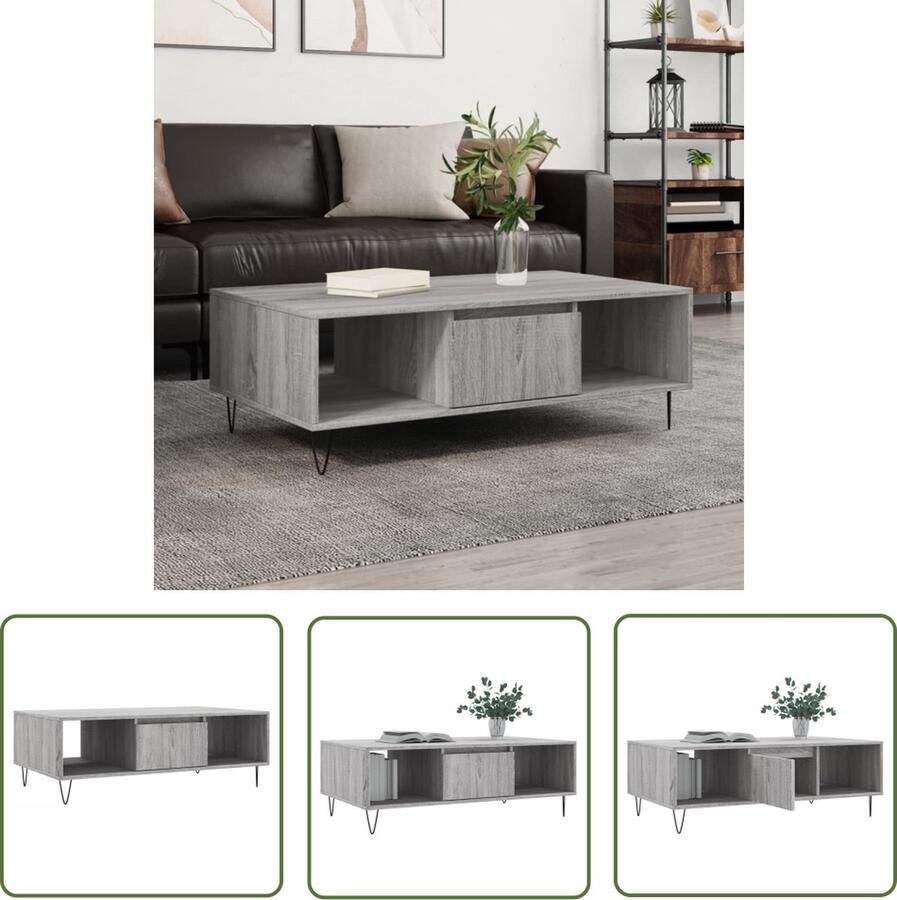The Living Store Salontafel naam Bijzettafel 104 x 60 x 35 cm Grijs Sonoma Eiken Salontafel Bijzettafel Houten Salontafel Grijze Salontafel Modern Design - Foto 2