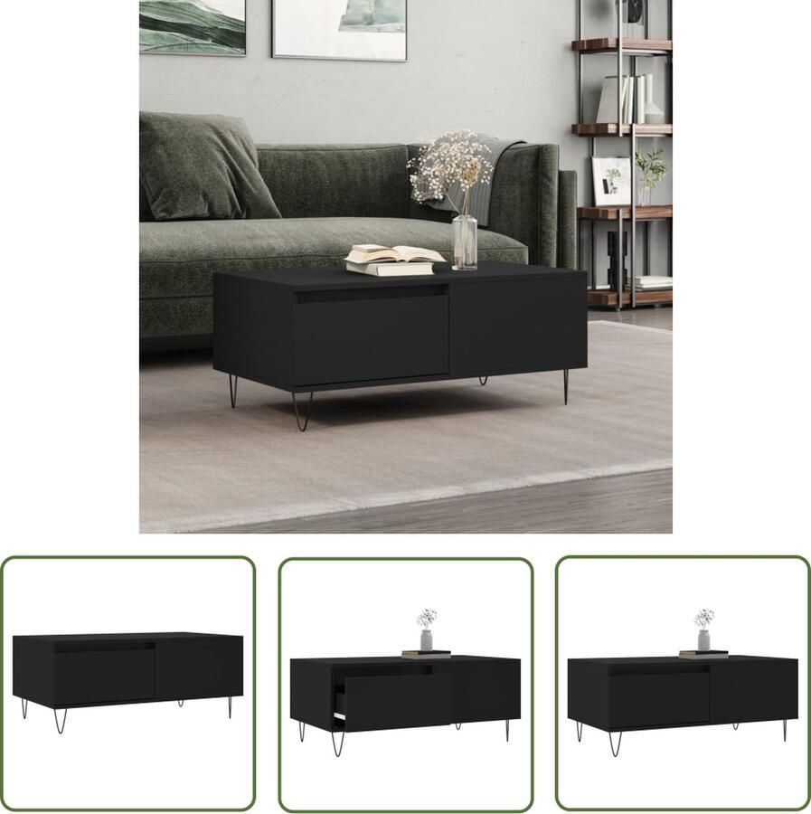 The Living Store Salontafel naam Bijzettafel 90 x 50 x 36.5 cm Zwart