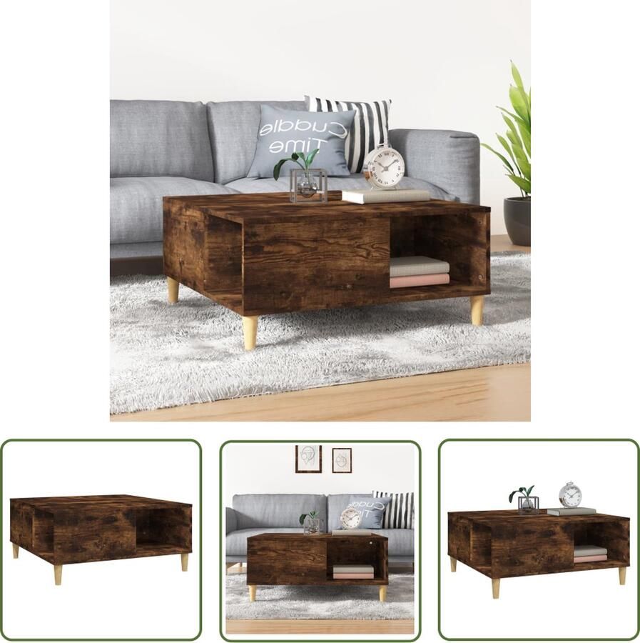 The Living Store Salontafel 80x80x36 5 cm bewerkt hout gerookt eikenkleurig Salontafel Houten Salontafel Bruine Salontafel Gerookte Eiken Salontafel Met Lade - Foto 2