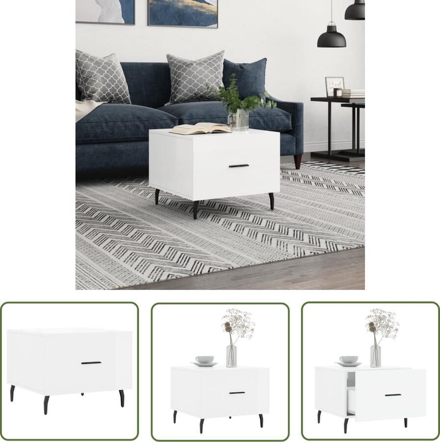 The Living Store Salontafel name Salontafel 50 x 50 x 40 cm Hoogglans wit Salontafel Salontafeltje Koffietafel Tv Tafeltje Houten Salontafel - Foto 2