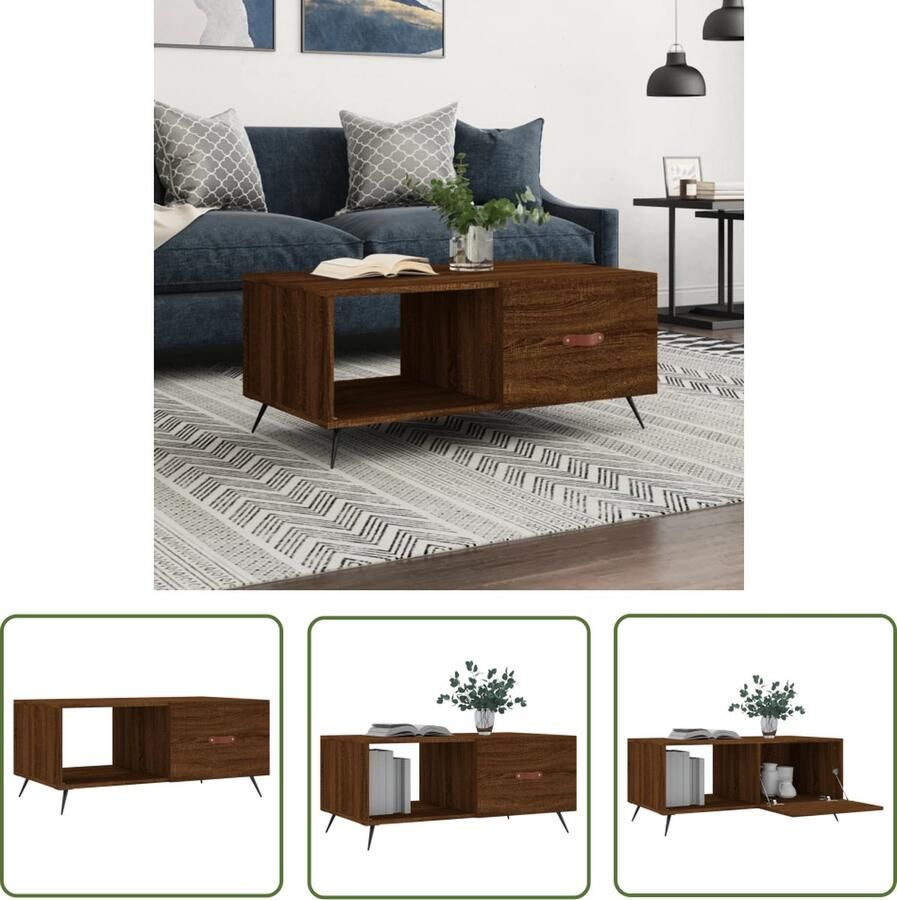 The Living Store Salontafel Oak Brown s Furniture 90 x 50 x 40 cm Stylish Practical Salontafel Salontafeltje Houten Salontafel Bruine Meubels Bruine Eiken Salontafel - Foto 2