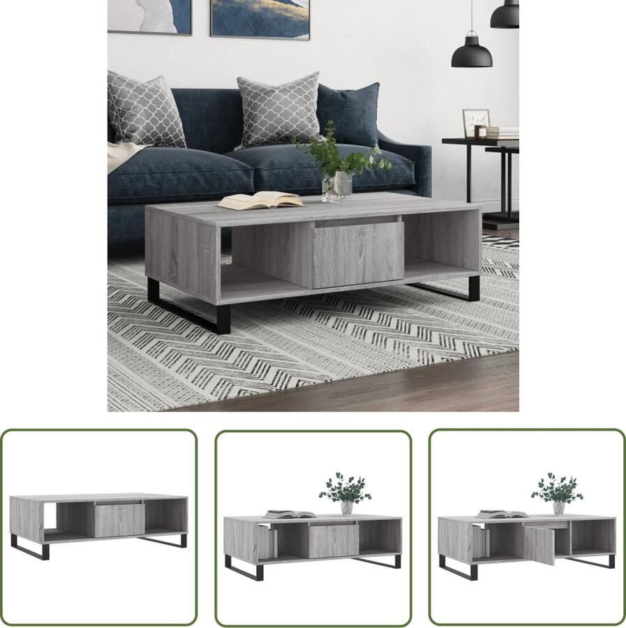 The Living Store Salontafel Onbekend Bijzettafels Afmetingen- 104 x 60 x 35 cm Materiaal- Bewerkt hout en ijzer Kleur- Grijs Sonoma Eiken Montage vereist - Foto 2