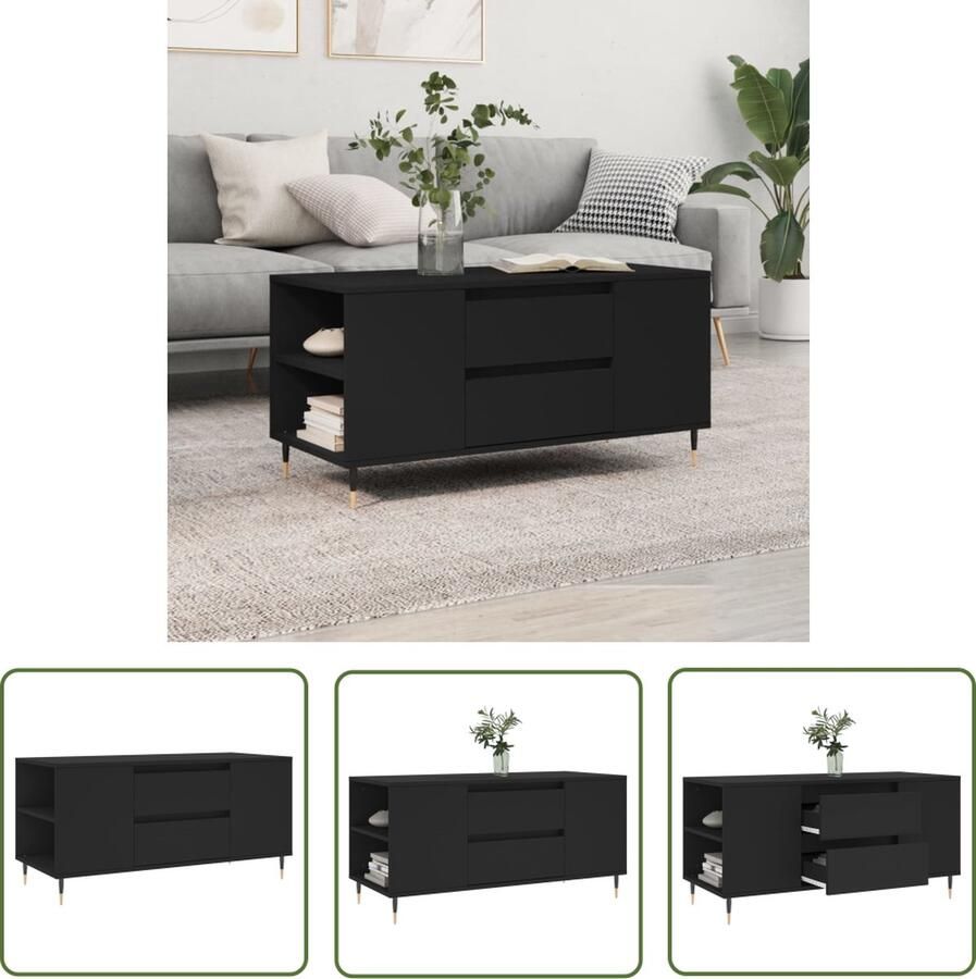 The Living Store Salontafel 102x44 5x50 cm bewerkt hout zwart Salontafel Zwarte Salontafel Houten Salontafel Design Salontafel Met Lade - Foto 2