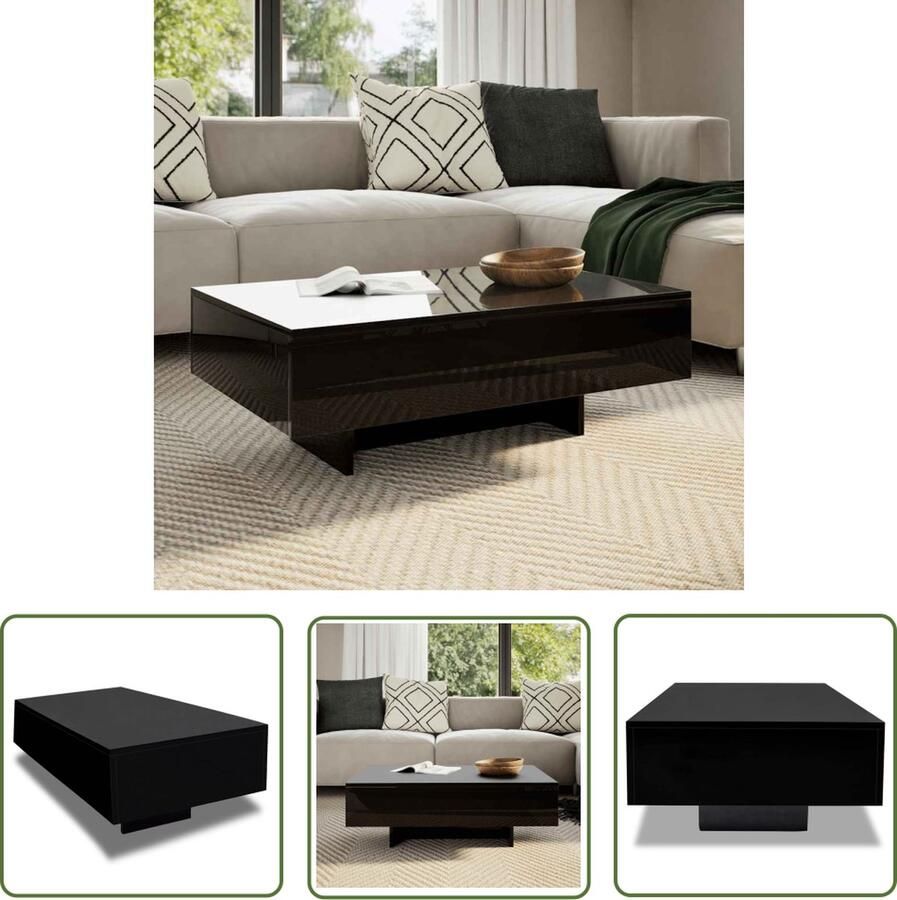 The Living Store Salontafel Rechthoek Hoogglans Zwart 85x55x31cm MDF met Hoogglans Afwerking Salontafel Hoogglans Zwarte Salontafel Mdf Salontafel Modern Tafellaar - Foto 2