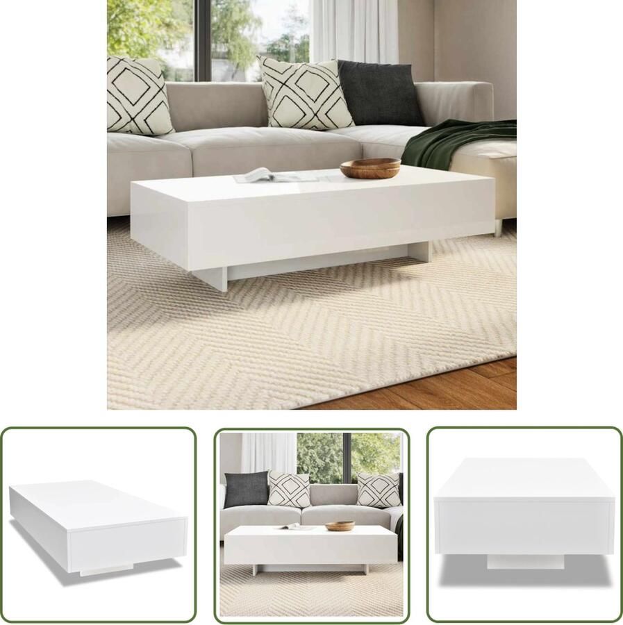 The Living Store Salontafel rechthoekig hoogglans wit 115x55x31 cm Salontafel Salontafeltjes Teakhouten Tafel Houten Tafel Witte Tafel - Foto 2