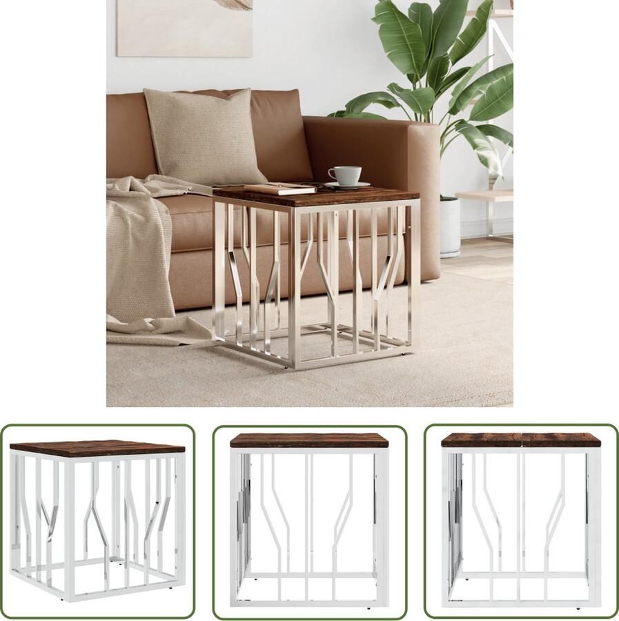 The Living Store Salontafel Recycled Hout 50 x 50 x 50 cm Modern Ontwerp Zilver Frame Salontafel Houten Salontafel Vintage Salontafel Industriële Salontafel Recycled Meubilair - Foto 2