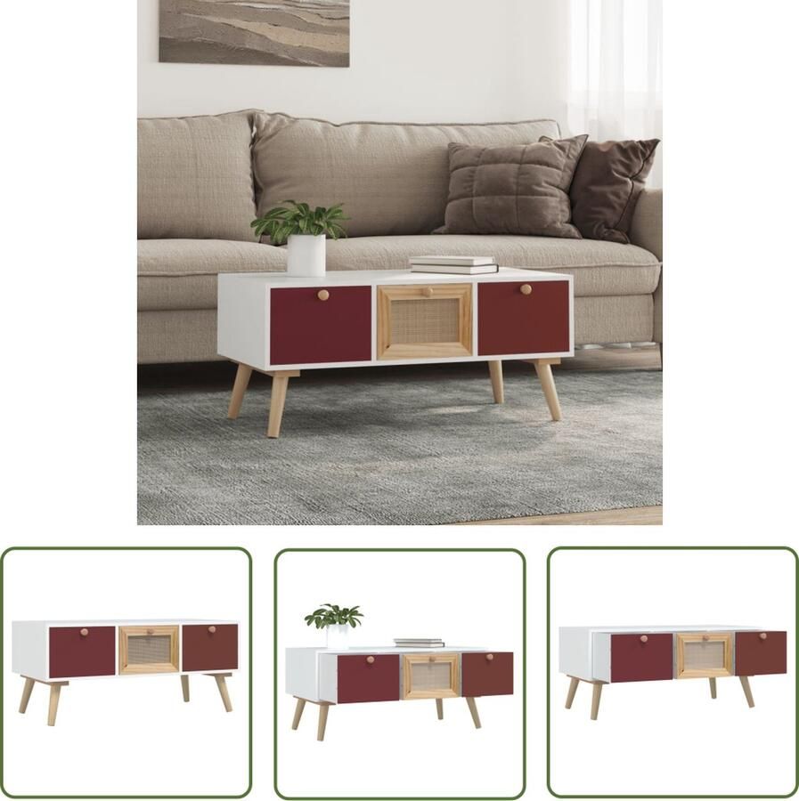 The Living Store Salontafel Retro Bijzettafel Bewerkt Hout 80x40x35.5 3 Laden Wit Rood Oranje Salontafel Retro Salontafel Houten Salontafel Vintage Salontafel Bijzettafel - Foto 2