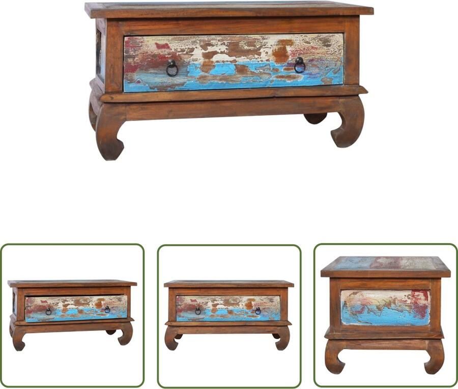 The Living Store Salontafel Retro Teakhout 80 x 50 x 40 cm Meerkleurig vintage patroon - Foto 3