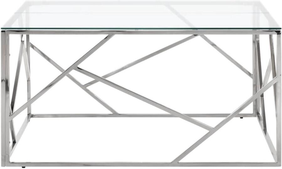 The Living Store Salontafel roestvrijstaal en gehard glas zilverkleurig Salontafel Koffietafel Roestvrij Staal Glas Zilver