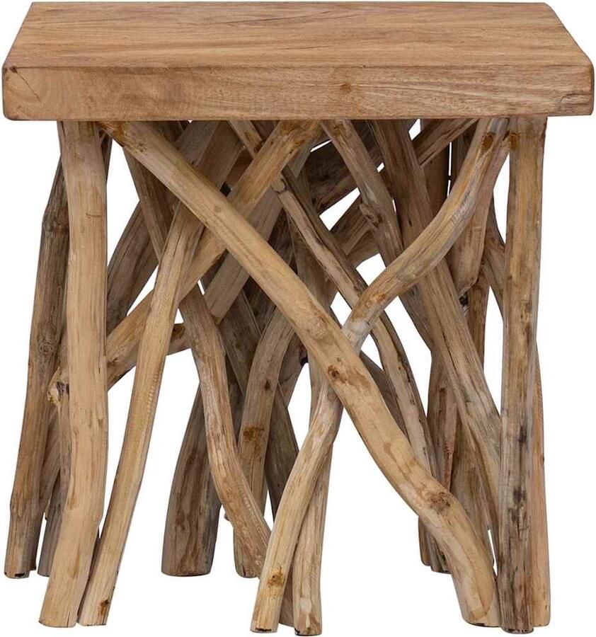 The Living Store Salontafel Rustiek 40x40x40 cm Gerecycled hout en teakhout Salontafel Houten Salontafel Vintage Salontafel Industriële Salontafel Rustic Salontafel - Foto 3