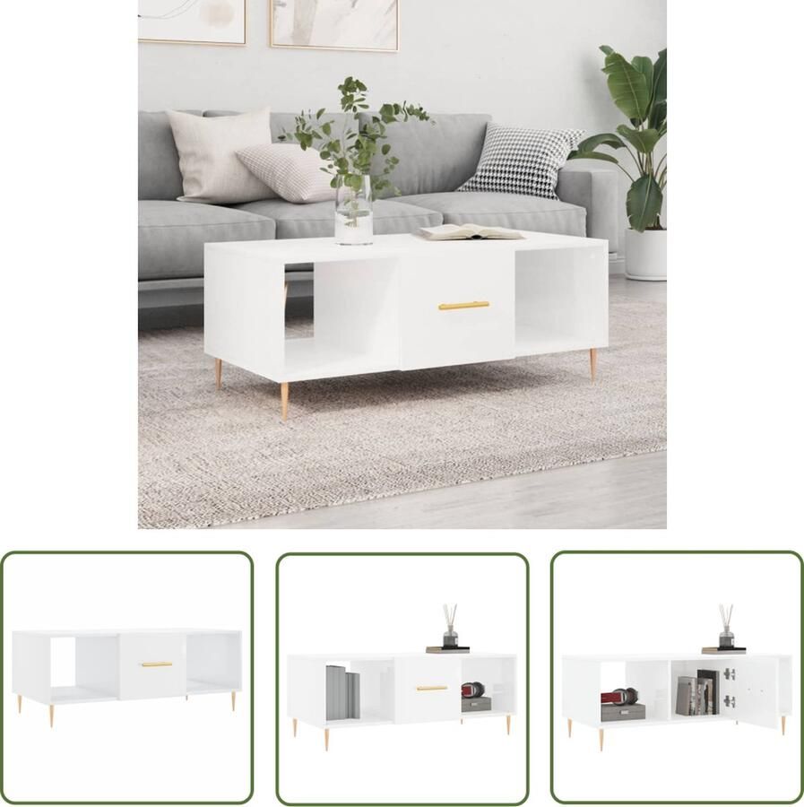 The Living Store Salontafel s Meubels 102 x 50 x 40 cm Hoogglans wit Salontafel Bijzettafel Houten Salontafel Witte Salontafel Modern Meubilair - Foto 2