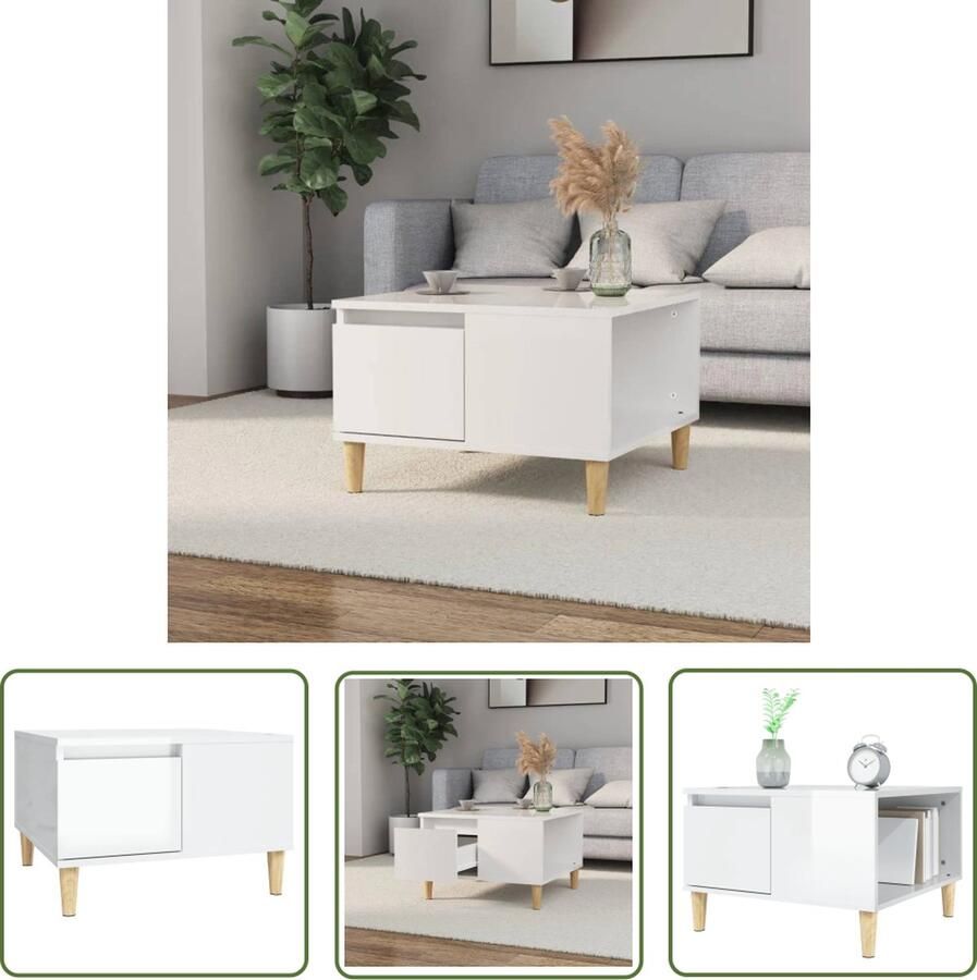 The Living Store Salontafel Scandinavisch 55 x 55 x 36.5 cm Hoogglans wit