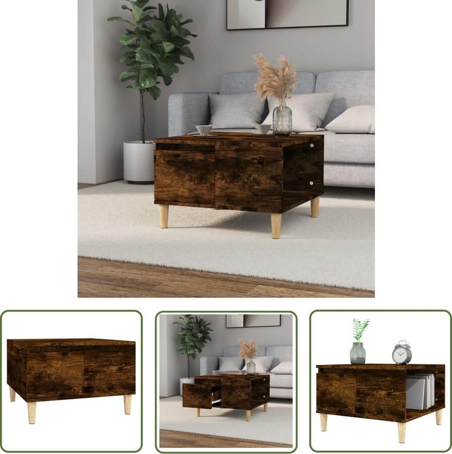 The Living Store Salontafel Scandinavisch design 55 x 55 x 36.5 cm Gerookt eiken hout Salontafel Scandinavisch Design Houten Salontafel Bijzettafel Koffietafel - Foto 2