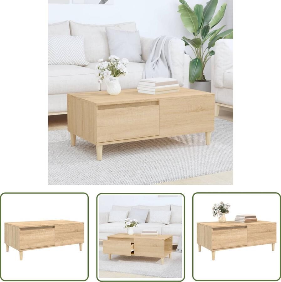 VidaXL The Living Store Salontafel 90x50x36 5 cm bewerkt hout sonoma eikenkleurig Salontafel Scandinavisch Design Houten Salontafel Eiken Salontafel Tv Tafellaar - Foto 2