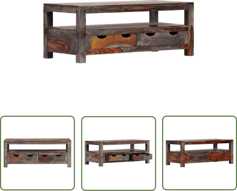 The Living Store Salontafel 100x50x40 cm massief sheeshamhout grijs Salontafel Sheeshamhouten Salontafel Houten Salontafel Grijze Salontafel Met Lades - Foto 2