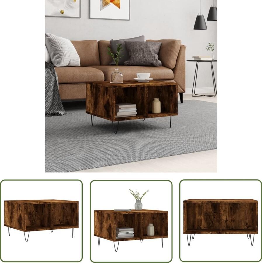 The Living Store Salontafel Smoked Oak 60 x 50 x 36.5 cm Duurzaam bewerkt hout Salontafel Houten Salontafel Bijzettafel Koffietafel Tv Tafeltje - Foto 2