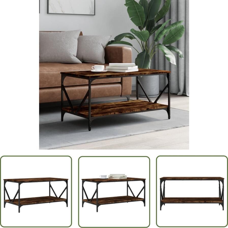 The Living Store Salontafel Smoked Oak 90 x 50 x 45 cm Duurzaam bewerkt hout en metalen frame