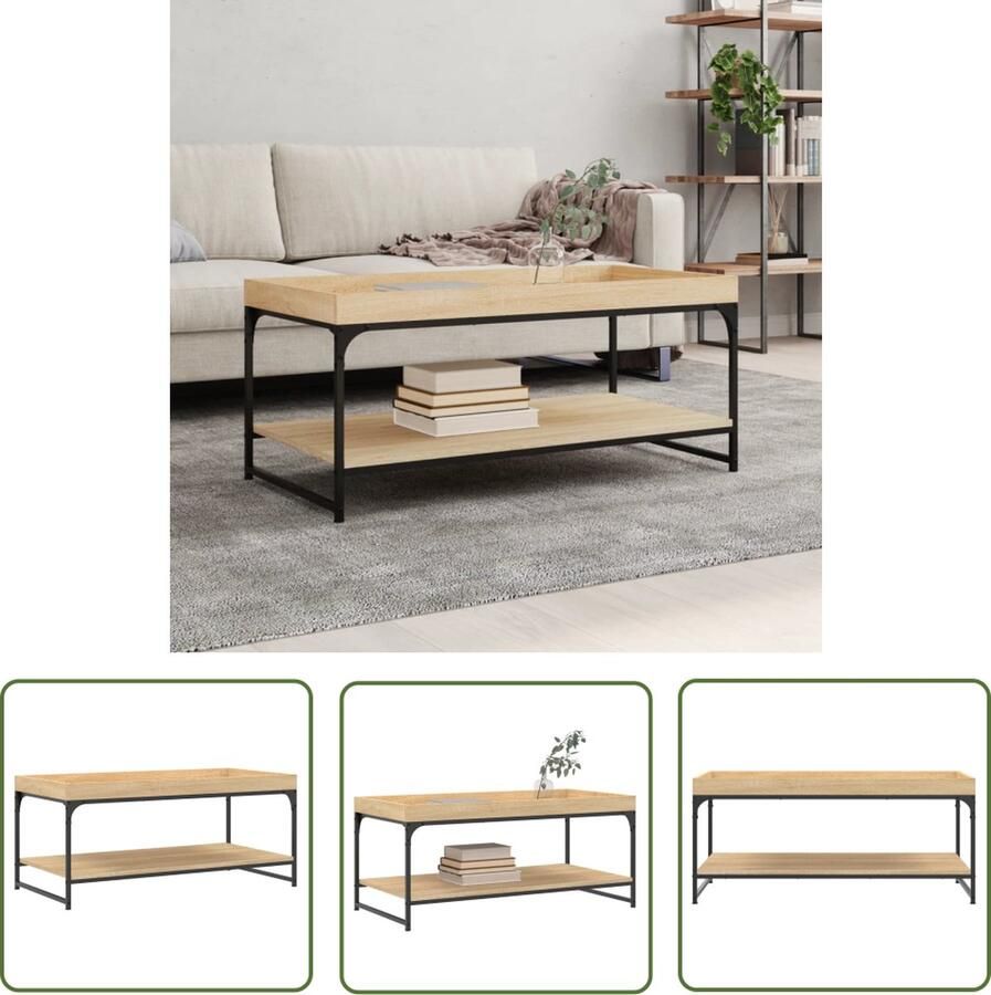 The Living Store Salontafel Sonoma Eiken 100 x 49 x 45 cm Bewerkt Hout en IJzer Salontafel Houten Salontafel Salontafeltje Eiken Salontafel Design Salontafel - Foto 2