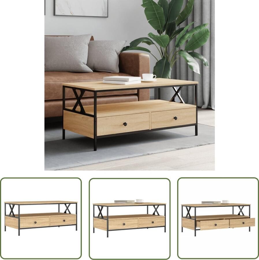 The Living Store Salontafel Sonoma Eiken 100 x 51 x 45 cm Duurzaam bewerkt hout metaal Salontafel Houten Salontafel Sonomaplank Eiken Meubilair Livingroom Furniture - Foto 3