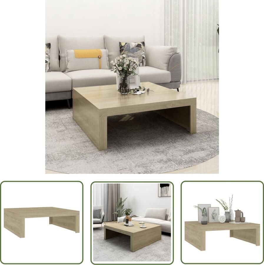 The Living Store Salontafel 100x100x35 cm bewerkt hout sonoma eikenkleurig Salontafel Houten Salontafel Eiken Salontafel Bruine Salontafel Bijzettafel - Foto 2