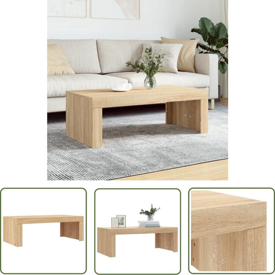 The Living Store Salontafel 102x50x36 cm bewerkt hout sonoma eikenkleurig Salontafel Houten Salontafel Modern Sonoma Eiken Meubilair Livingroom Furniture - Foto 2