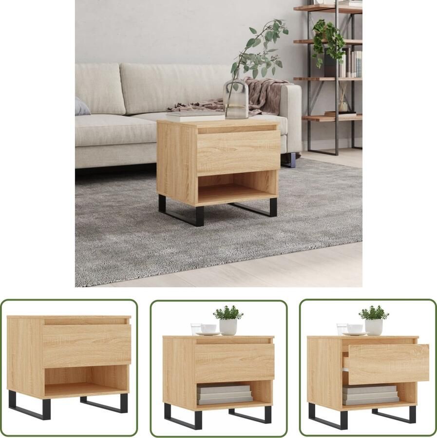 The Living Store Salontafel Sonoma Eiken 50 x 46 x 50 cm Duurzaam materiaal Salontafel Houten Salontafel Sonoma Eiken Salontafel Met Lade Salontafel Met Opbergvak - Foto 2