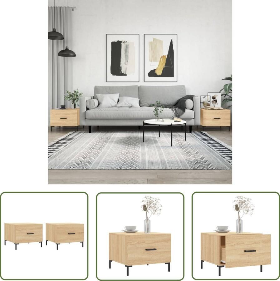 The Living Store Salontafels 2 st 50x50x40 cm bewerkt hout sonoma eikenkleurig Salontafel Bijzettafel Eiken Meubilair Salontafeltje Tv Stand - Foto 2