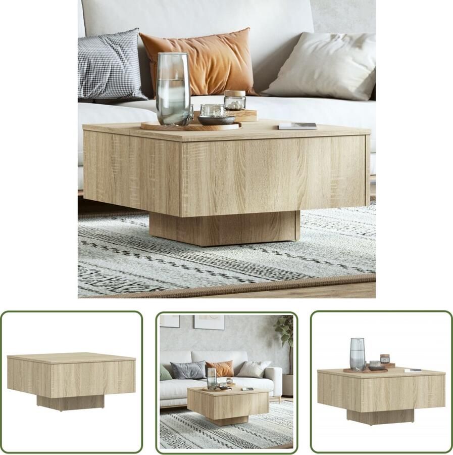 The Living Store Salontafel Sonoma eiken 60 x 60 x 31.5 cm Stabiel en duurzaam Salontafel Houten Salontafel Sonomaplank Bruine Salontafel Kleine Salontafel - Foto 2